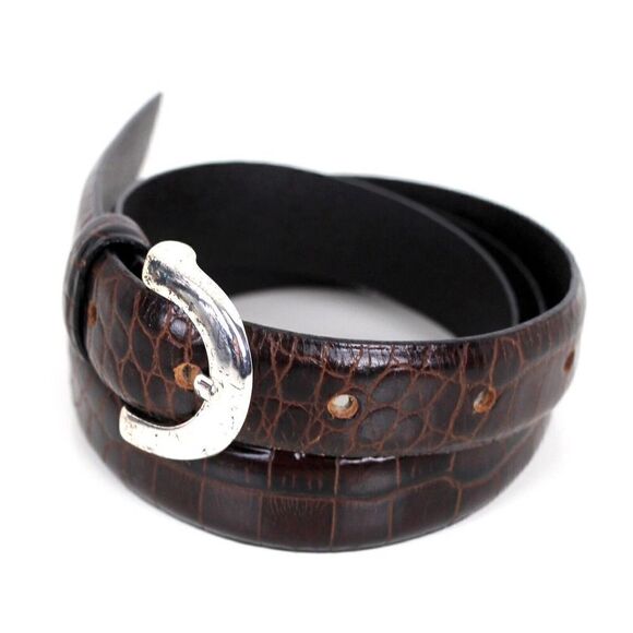 Ann Taylor CROCO BROWN GENUINE LEATHER 3/4"Wd DRESS WOMEN'S BELT Sz M (T11 - Picture 3 of 14